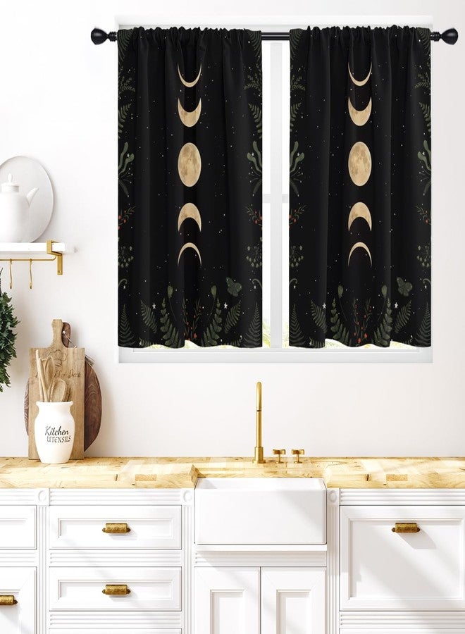 Coxila Moon Kitchen Window Curtains 27.5 x 36 Inch Small Short Mini Cafe Rod Pocket Moonlit Celestial Witch Witchy Goth Gothic Living Bedroom Room Home Treatment Set of 2 Curtain Panels Drapes Tiers - Image 1